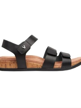 VIONIC Black Leather Sandals with Cork Sole
